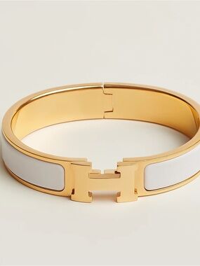 Gold and White Enamel click clac Bracelet